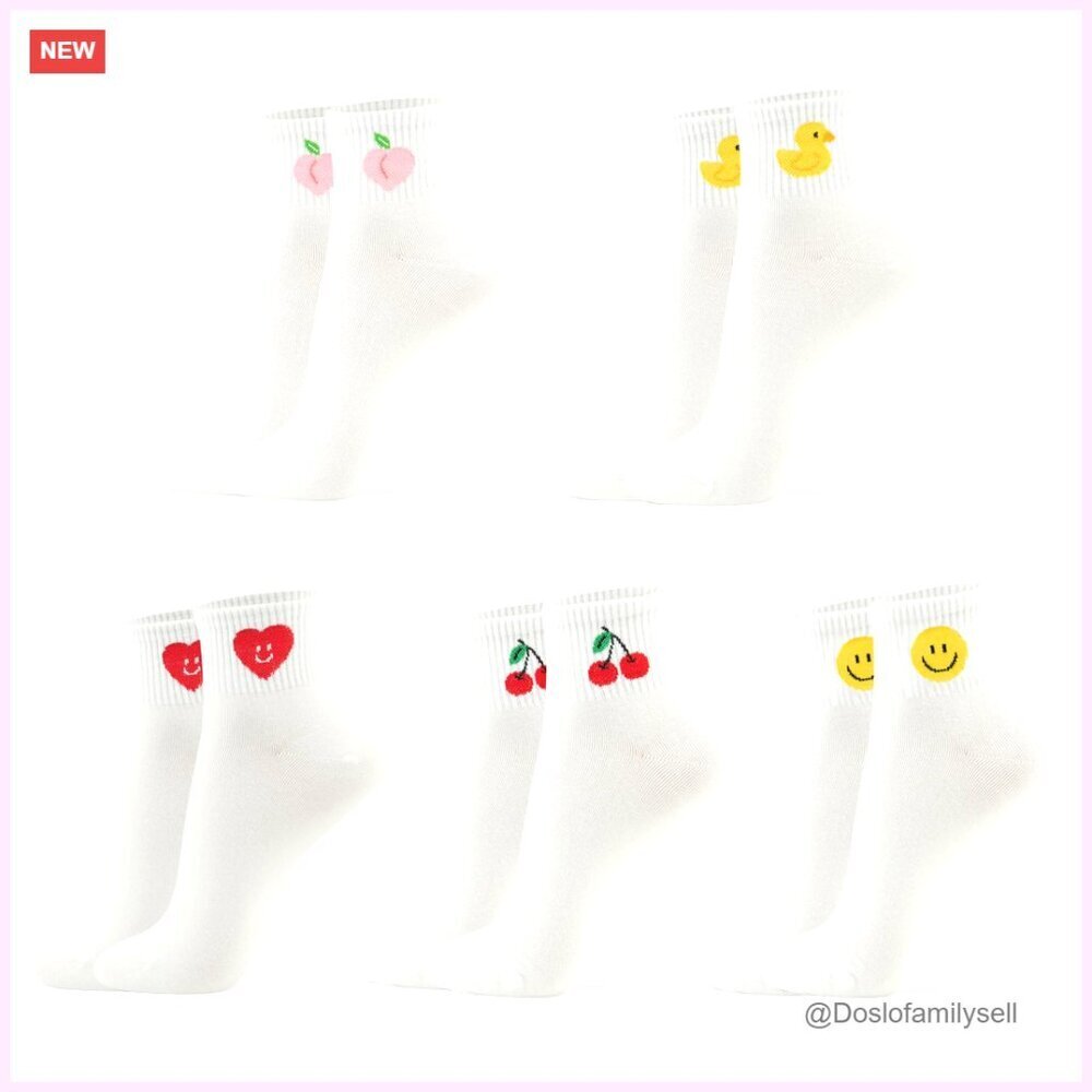 Cute Heart Animal Fruit Print Novelty Cotton Ankle Socks Women US 6-8